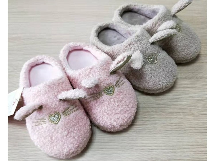 Picture of B592003-GIRLS BED SLIPPERS BEIGE WITH EMROIDERED GOLD HEART